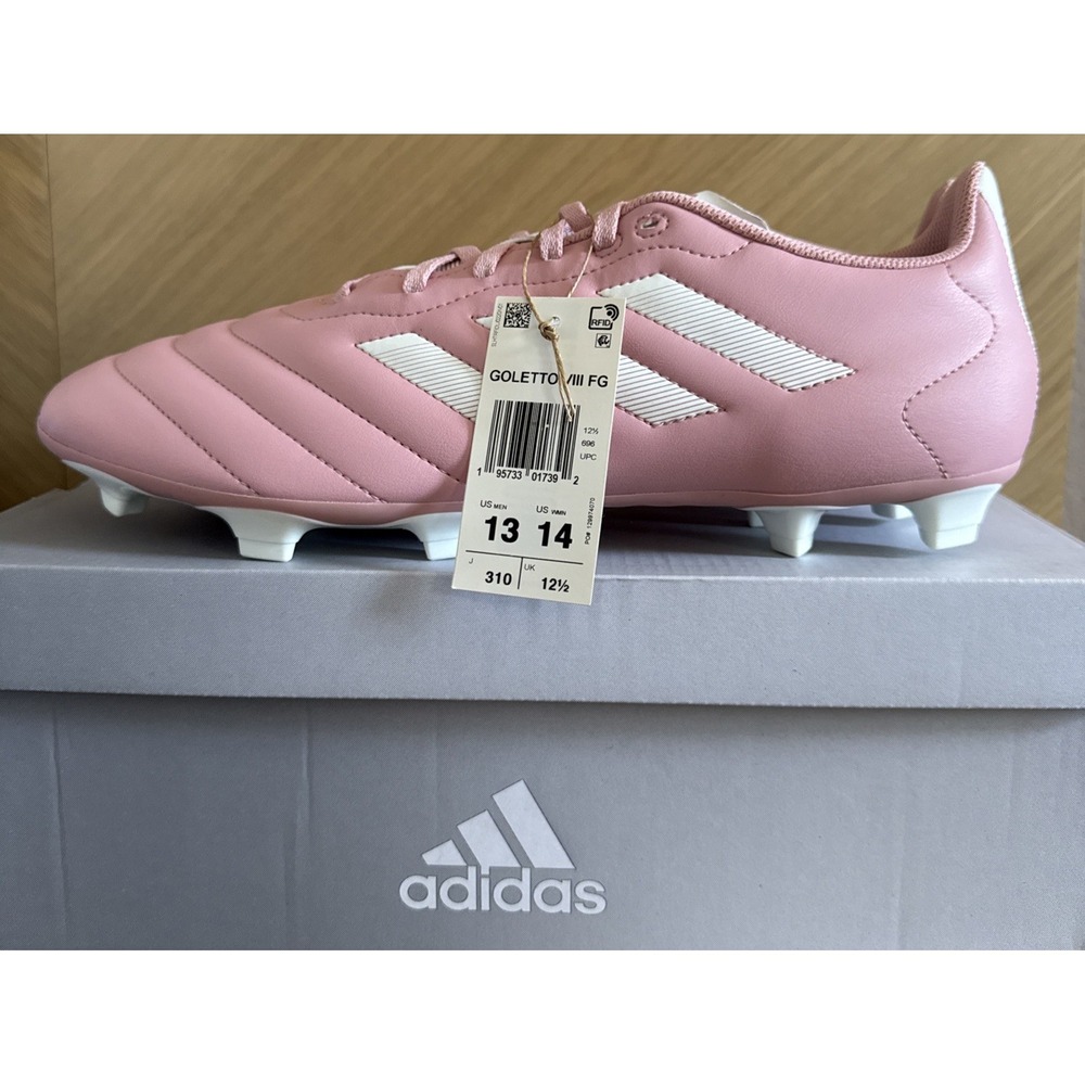 Adidas Goletto VIII FG Cleats Pink White Lace-Up Running Soccer Shoes M- 13 W-14
